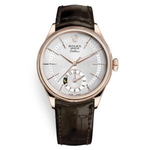 Rolex Cellini 50525 Silver Dial Leather Strap Dual Time 39mm Men’s Watch