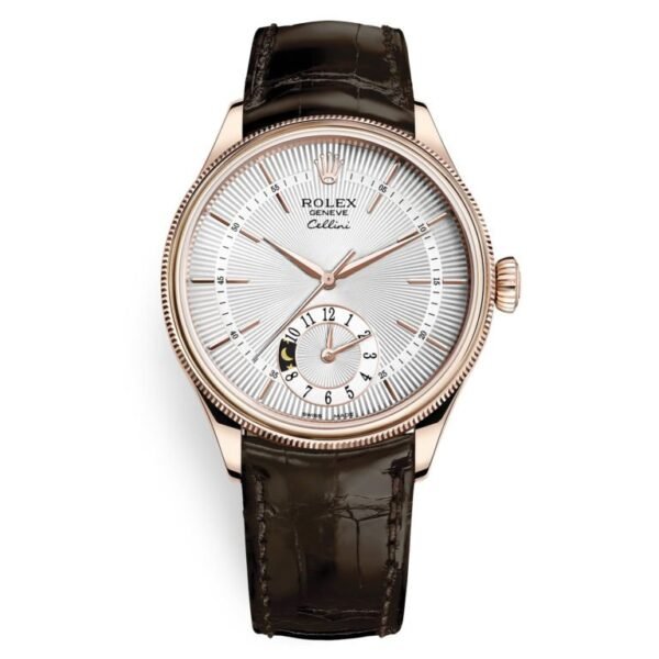 Rolex Cellini 50525 Silver Dial Leather Strap Dual Time 39mm Men’s Watch