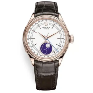 Rolex Cellini Moonphase 50535 White Dial Leather Strap 39mm Watch