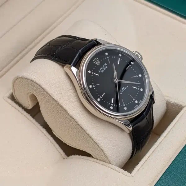 Rolex Cellini 50509 Black Diamond Dial Leather Strap Time 39mm Watch - Image 7