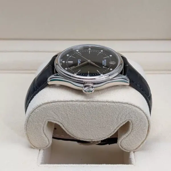 Rolex Cellini 50509 Black Diamond Dial Leather Strap Time 39mm Watch - Image 6