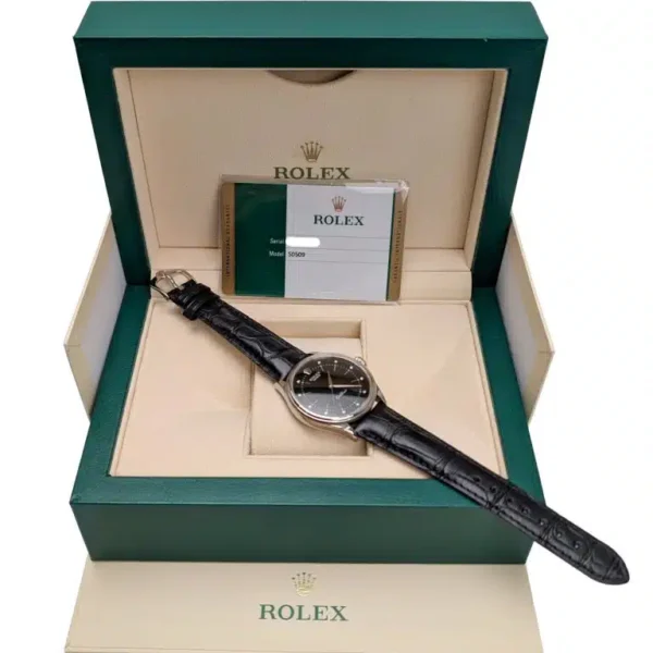 Rolex Cellini 50509 Black Diamond Dial Leather Strap Time 39mm Watch - Image 3