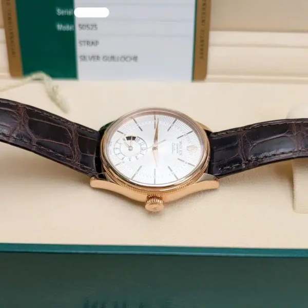 Rolex Cellini 50525 Silver Dial Leather Strap Dual Time 39mm Men’s Watch - Image 4