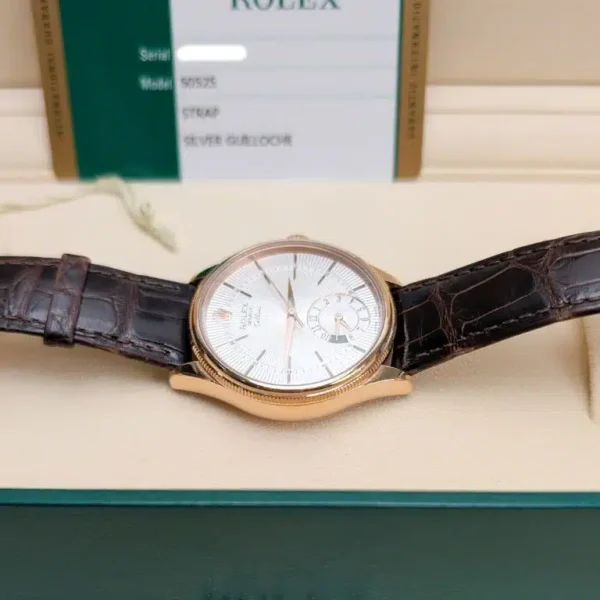 Rolex Cellini 50525 Silver Dial Leather Strap Dual Time 39mm Men’s Watch - Image 3