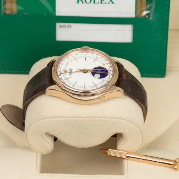 Rolex Cellini Moonphase 50535 White Dial Leather Strap 39mm Watch - Image 4