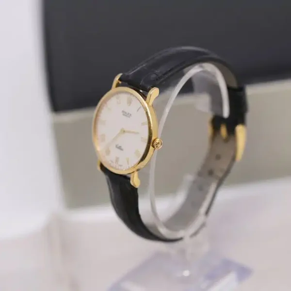 Rolex 5112/8 Cellini 32mm White Roman Dial Yellow Gold Black Leather Strap Watch - Image 5